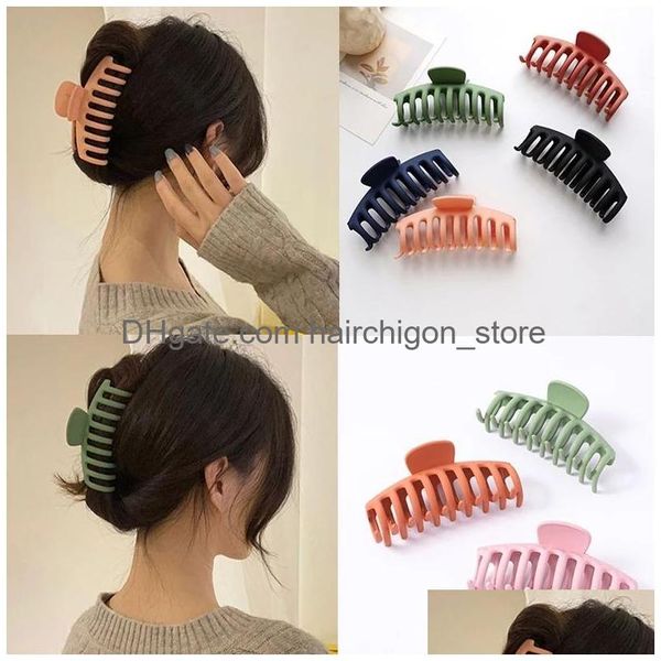 Accessori per capelli Clip semplice in tinta unita Donna Artiglio in plastica nero opaco Ragazze Morsetti grandi Granchio per prodotti di consegna a goccia Dhbem