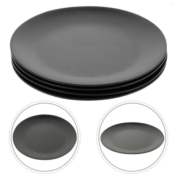 Наборы столовой посуды Черная меламиновая тарелка Блюдо для обеда с плоским дном Сервировочные кухонные тарелки для пикника Круглые формы для торта Ужин