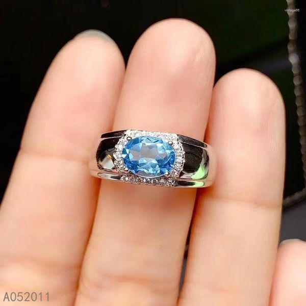 Anéis de cluster KJJEAXCMY Fine Jewelry Natural Blue Topaz 925 Sterling Silver Vintage Mulheres Homens Gemstone Anel Suporte Teste Venda