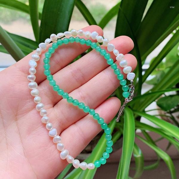 Girocollo avventurina verde collana di perle d'acqua dolce naturali collare vera pietra di quarzo gioielli corti per le donne moda coreana Boho