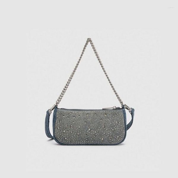 Borse da sera LE borse piccole con strass dolci stile Y2K con catena in metallo Sottomanica in denim originale vintage per donna