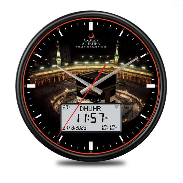 Wanduhren Al Fatiha Islamisches Gebet Azan Uhr Hijri Kalender Qibla Kompass Großes LCD Athan Sound Erinnern Mehrsprachig