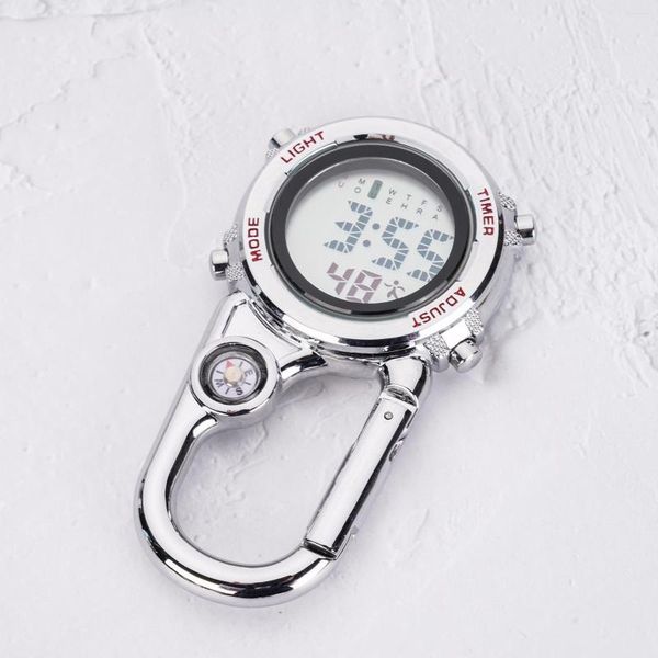 Taschenuhren, Karabiner-Uhr, Rucksack, weißes Zifferblatt mit Wecker, Datum, Woche, für Kletterer im Freien