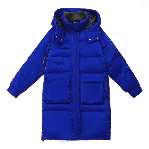 Casacos de trincheira femininos verde brilhante parka casaco 2023 moda engrossar inverno com capuz solto longo jaqueta feminina à prova de vento à prova de chuva quente outwear