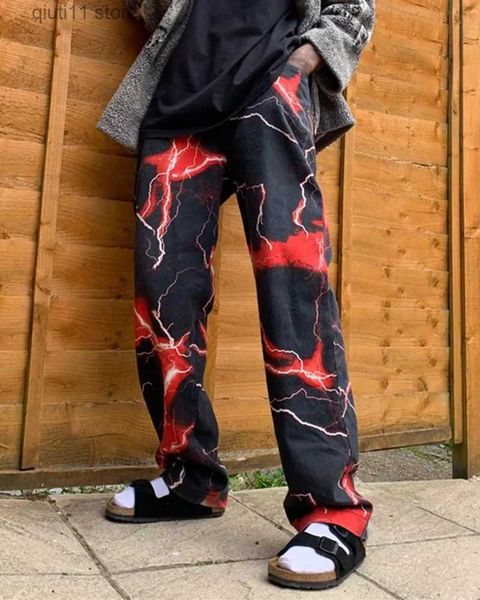 Pantaloni da uomo Abbigliamento da uomo 2021 Stile europeo americano Autunno Nuovo Harajuku Dark Street Retro Lightning Pantaloni casual Pantnes Hombre T230928