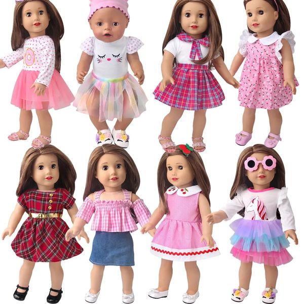Puppen Puppenkleidung für 43–45 cm große amerikanische Puppen, modisches T-Shirt, Overall, Prinzessinnen-Mullrock, Geschenk für Mädchen 230928