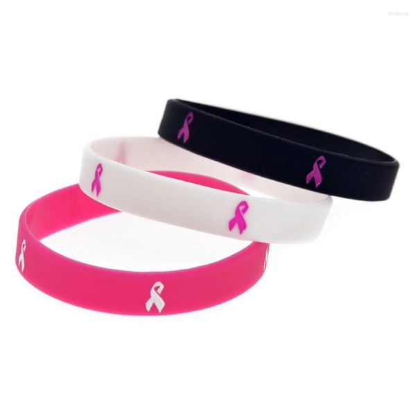 Bracelets de charme Cancer Ribbon Silicone Wrists Tamanho adulto 3 PCs