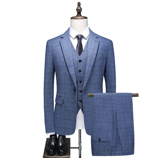 Neue Herren Anzug Set Plaid Große Casual Blazer Drei Stück Tailliertes Bräutigam Hochzeitskleid Großhandel