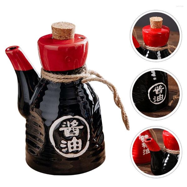 Set di stoviglie Bottiglia di salsa di soia in ceramica Porta condimenti per la casa Pentola per olio in stile giapponese Dispenser per pompa per sciroppo di caffè per la casa Spezie in legno
