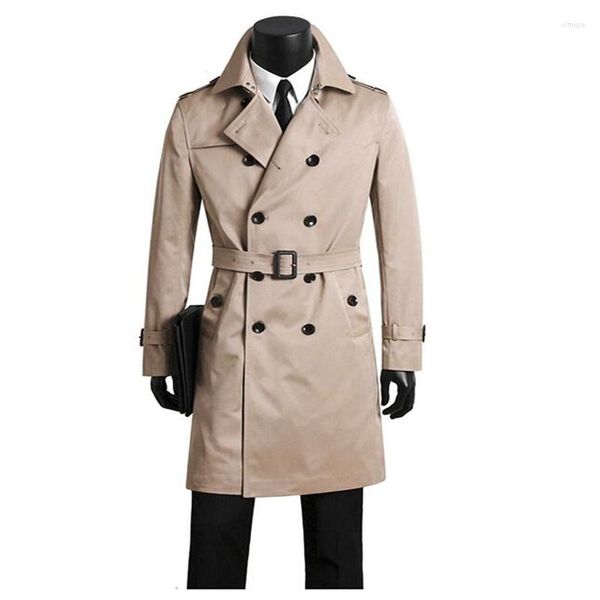 Männer Trenchcoats Koreanische Mantel Frühling Und Herbst Lange Mittleren Alters Junge Zweireiher Beige Casaco Mas Jaquetas Masculina De Inv