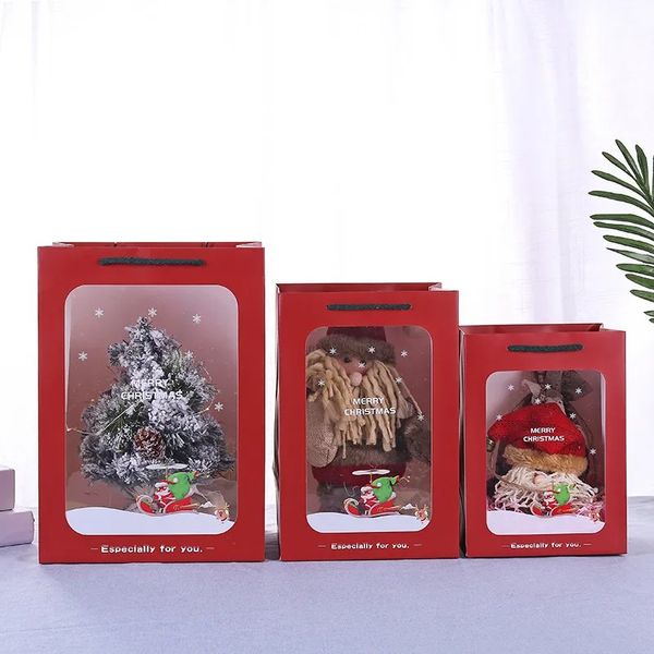 100pcs kırmızı Noel hediye çanta ile tote çanta ile Noel iyi çanta pencere taşınabilir yeniden kullanılabilir tedavi çantası ile hediyeler sarma