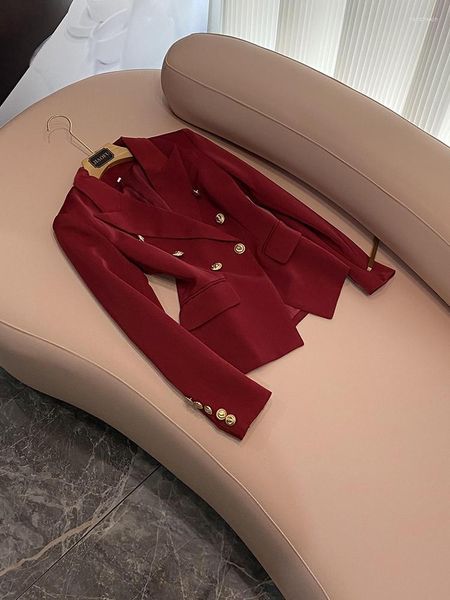 Trajes de mujer 2023 Lady Office Diseño de alta calidad Estilo británico Doble botonadura Manga larga Abrigo sólido Mujer Casual Slim Fit Blazer