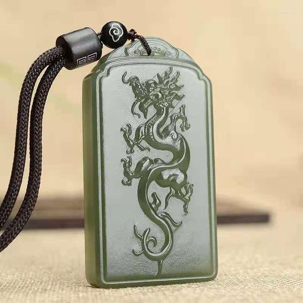 Colares de pingente marca superior natural verde jade handcarved dragão pingentes jóias jadeite colar