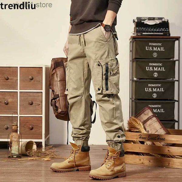 Pantaloni da uomo Primavera Autunno Pantaloni cargo da uomo Pantaloni multitasche color kaki Pantaloni casual in cotone militare Uomo Plus Size Pantn Cargo Homme T230928