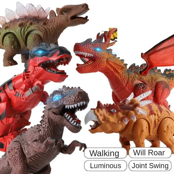 Intelligenzspielzeug Elektrisches herrschsüchtiges Dinosauriermodell Tyrannosaurus Triceratops Stegosaurus Emulation Tierspielzeug kann gehen wird brüllen Kindergeschenke 230928