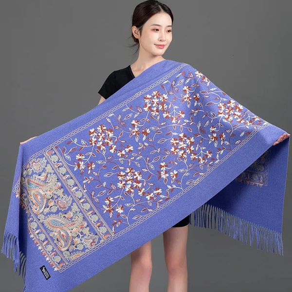 Lenços Grosso Quente Bufanda Estilo Ético Chal Cashmere Pashmina Envoltório Borla Longo Lenço Na Moda Outono Inverno Bordado Xaile 230927