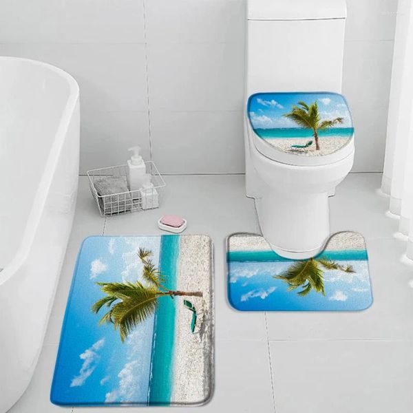 Tapetes de banho Sea Beach 3D Conjunto de tapetes de banheiro Tapete Tapete Ecológico para decoração de casa Quarto Cobertor de assento de vaso sanitário