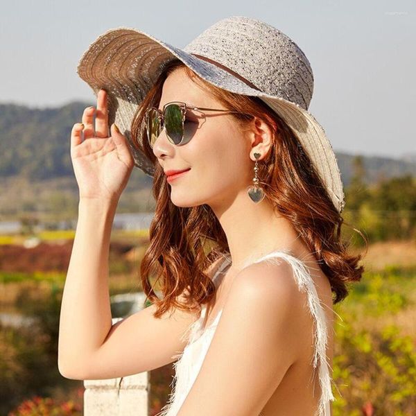 Breite Krempe Hüte Frauen Outdoor Sommer Großer Strohhut Sonnenschutz Strand