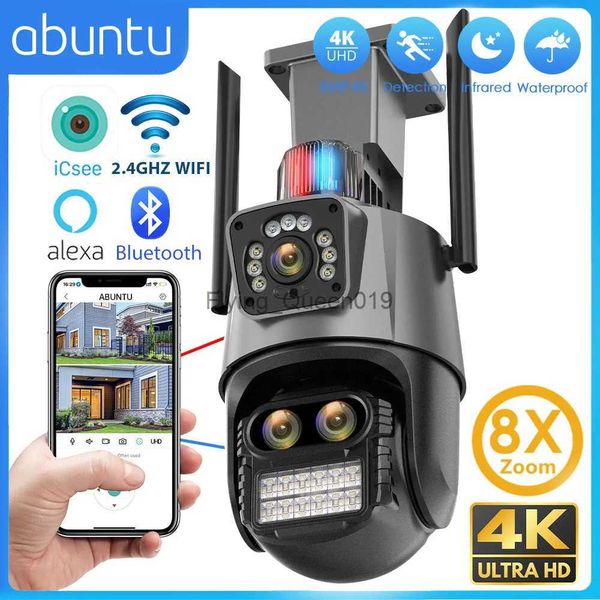 Lente CCTV 8MP 4K Wifi Câmera Externa Três Lentes Tela Dupla 8X Zoom Digital Câmera de Vigilância Visão Noturna Proteção de Segurança ICSEE Cam YQ230928