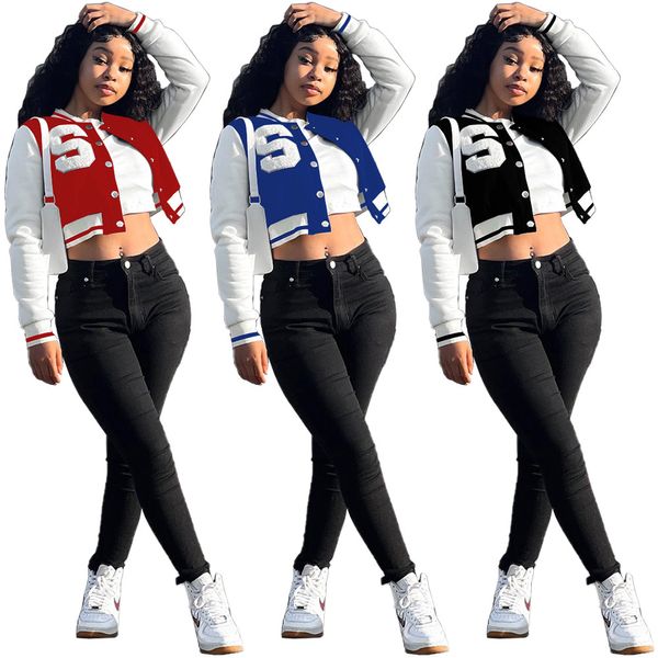 Tasarımcı Beyzbol Ceketleri Kadınlar Sonbahar Kış Uzun Kollu Nakış S harfli Pat Patchwork Top Tek Kelime Çıkarılmış Dış Giyim Toptan Giysileri 10170