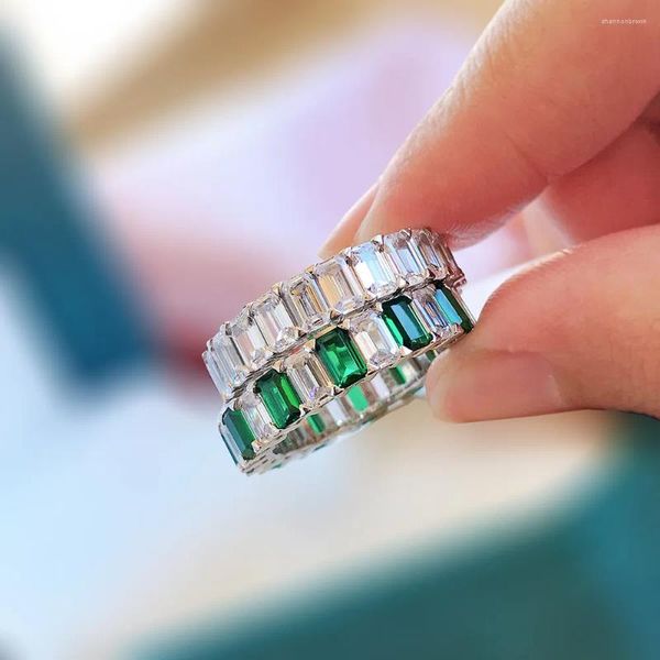 Anéis de cluster produtos de moda esmeralda corte 925 prata esterlina eterna banda aniversário de casamento 3/5mm sona anel de diamante