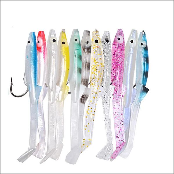 Yemler Lures S 6pcslot balıkçılık cazibesi balık yılan balığı cazibesi Beyaz mavi yumuşak yemler ile kanca ile 8cm 2.3g küçük balık yılan balığı yapay yem pesca leurre 230927