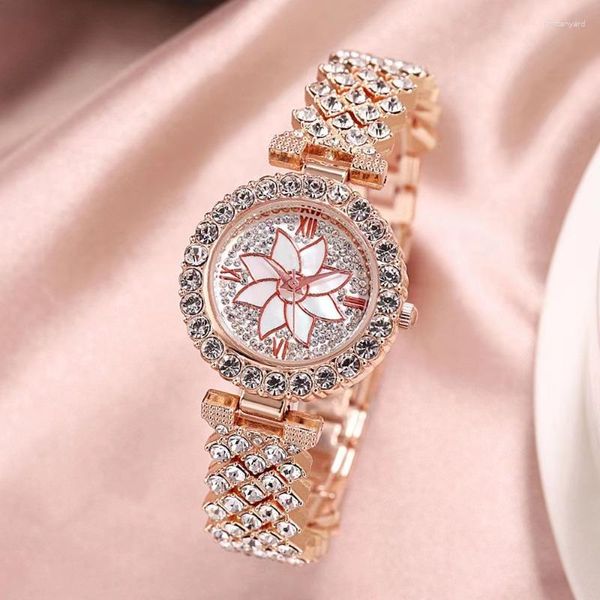 Orologi da polso Starlight Orologio da polso con strass Quadrante floreale Orologi da donna Regalo di lusso Goccia