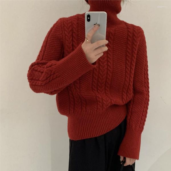 Kadın Sweaters Yılı Kırmızı Sweater Kadın Kaplumbağa Boyun Twist Sonbahar ve Kışın Yatırma Antik Yolları Geri Dönen Saf Renkli Kıdemli