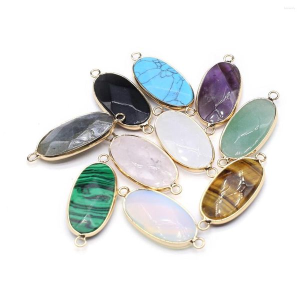 Colares de pingente 5 pcs forma oval aleatória facetada cura cristal pedra conectores ágata encantos para fazer jóias colar presente