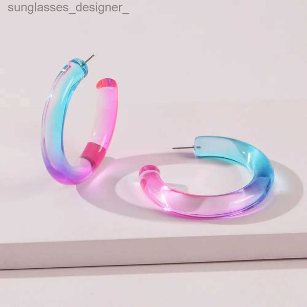 Charme Neue Ankunft Frühling Sommer Design Transparent Regenbogen Farbe Große Dicke Acryl Hoop Ohrringe Für WomenL230928