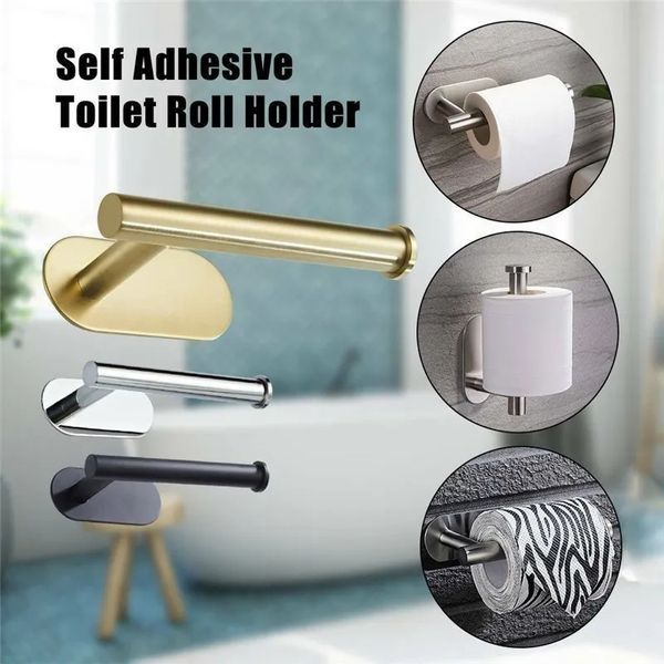 Auto-adesivo de aço inoxidável rolo de papel higiênico titular organizadores punch-livre montagem na parede toalheiro ferragem acessórios do banheiro