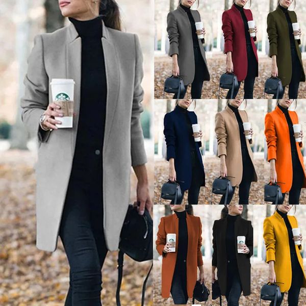 Misturas de lã feminina outono inverno estilo europeu e americano moda cor sólida gola alta feminino casaco de lã 230927