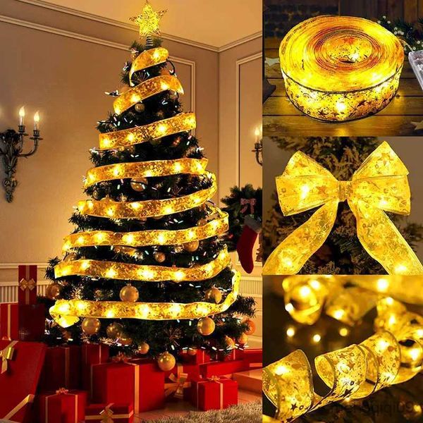 Decorazioni natalizie Nastro natalizio Fata Luce Ornamenti per l'albero di Natale Lampada Luci Ghirlanda Fiocco in pizzo per Navidad Capodanno Decorazioni per la casa R230928