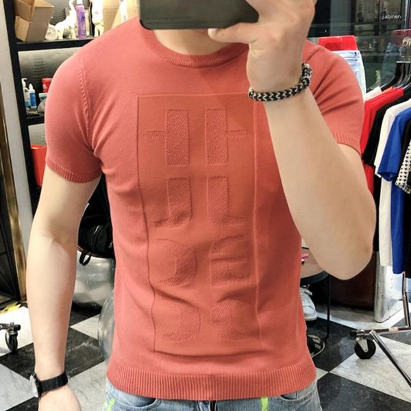 Мужские футболки 2023, летняя трикотажная рубашка с короткими рукавами и круглым вырезом, приталенная тонкая футболка из ледяного шелка, персонализированная