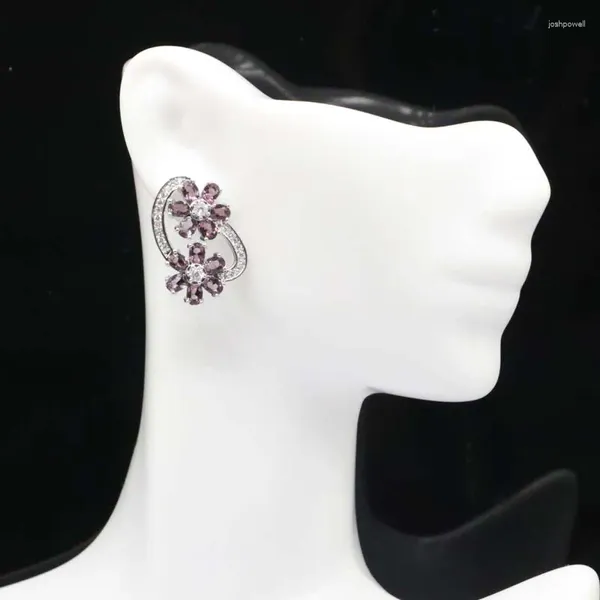 Orecchini a bottone 24x18mm Altamente raccomandato Adorabile Rosa Kunzite Viola Ametista Bianco CZ Gioielli Per Da donna Da indossare tutti i giorni Argento