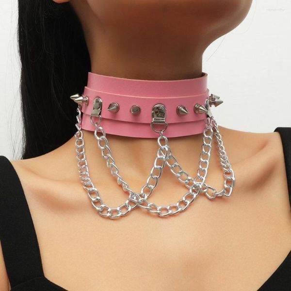 Gargantilha punk colar colar de couro ajustável pescoço corrente rock metal neckband feminino