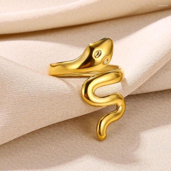 Fedi nuziali in acciaio inossidabile lucido color oro serpente per donna uomo gioielli regolabili rettili animali dito accessori per feste