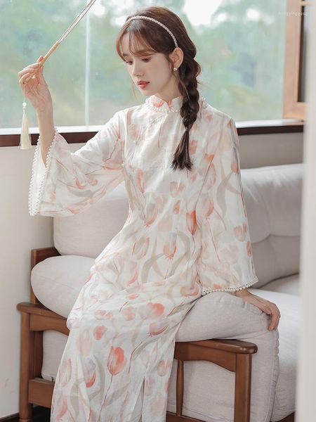 Abiti casual Moda migliorata Qipao Abito stile cinese Jacquard Cheongsam Abiti lunghi eleganti Donna Autunno Colletto alla coreana