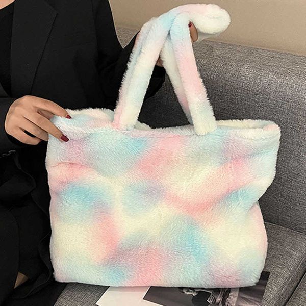 Bolsa de ombro de pelúcia com grande capacidade moda casual bonito portátil sacola versão coreana ins commuting pelúcia menina 230915