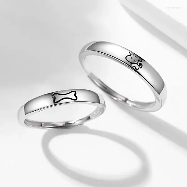 Eheringe Sterling Silber S925 Persönlichkeit Hund Liebe Knochen Liebhaber Vegetarisch Ring Japanischer und koreanischer Stil Einfacher Finger