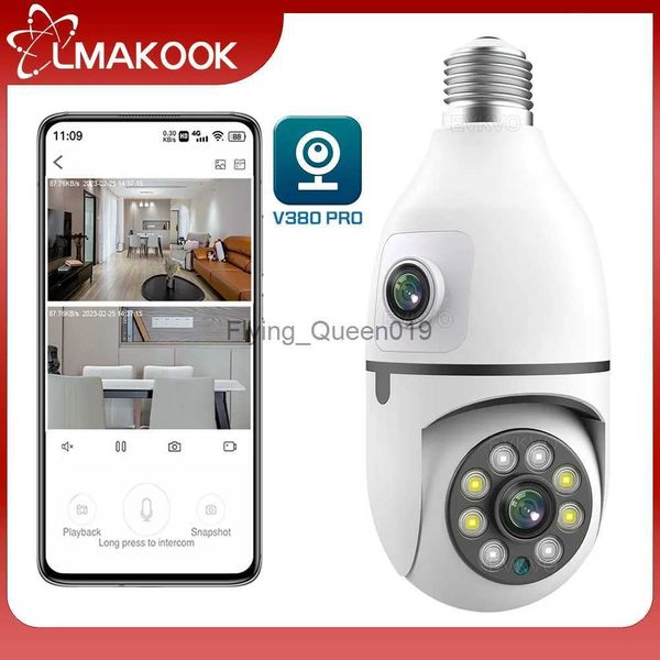 Obiettivo CCTV LMAKOOK 6MP Doppia lente E27 Lampadina PTZ WiFi Telecamera interna 4MP Doppio schermo Telecamera di sorveglianza di sicurezza con tracciamento automatico V380 PRO YQ230928