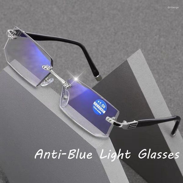 Óculos de sol homens negócios quadrados óculos de leitura anti-azul luz visão distante para mulheres unisex diamante corte óculos