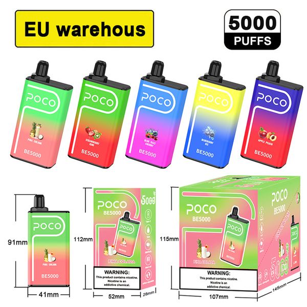 EU USA Lager Original 5000 Züge Einweg-Vape Poco BE5000 elektronische Zigarette Vape Pen wiederaufladbarer Luftstrom einstellbar 14 ml 10 Flaovrs Gerät