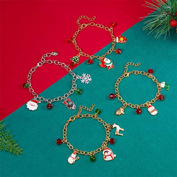 Charm Armbänder Weihnachten Tropf Öl Anhänger Armband Weihnachtsmann Schneeflocken Elch Für Frauen Kette Schmuck Jahr Weihnachtsgeschenke