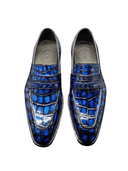 Kleidschuhe Chue Krokodilleder Blaue Farbe Reiben Männer Hochzeitsbankett Gentlemansneaker