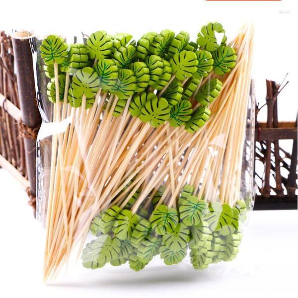 Talheres descartáveis de bambu, 100 peças, palitos para comida, coquetel de frutas, palitos de dente artesanais, piquenique, natal, dia das bruxas, suprimentos para festa, decoração