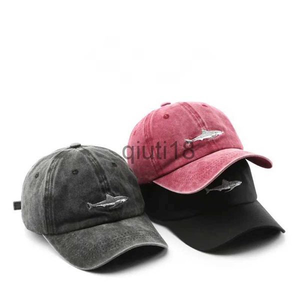 Top Caps Kadın Moda Yetişkin Ayarlanabilir Beyzbol Kapağı Pamuk Erkekler Spor Boş Zamanlı Yıkanmış Köpekbalığı Beyzbol Kapağı Sokak Trend Kadınlar Güneş Kapı X0928