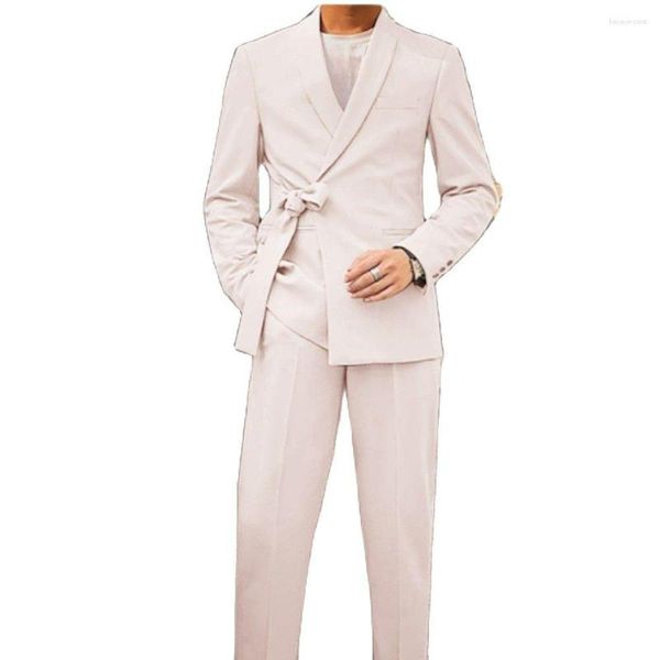 Ternos masculinos elegantes com cinto xale lapela traje homme 2 peças baile de formatura noivo smoking para casamento sob medida blazer jaqueta calças