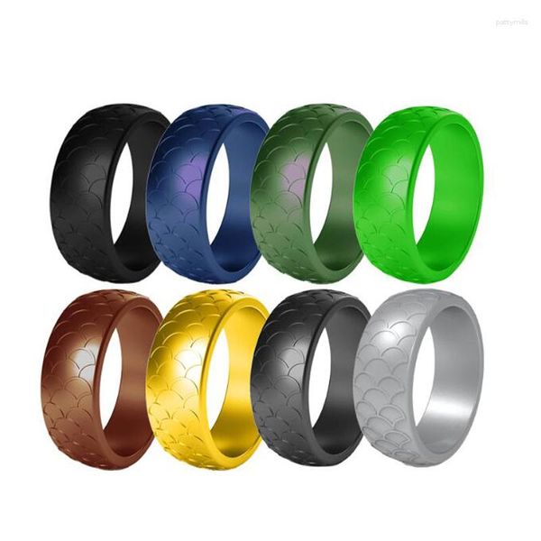 Cluster-Ringe 8 teile/satz Männer Fisch Skala Silikon Gummi Eheringe Sport Outdoor Hypoallergen Ring Herren Zubehör Größe 7-14