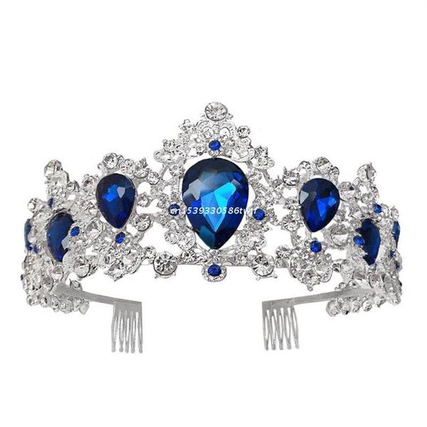 Grampos de cabelo barrettes barroco rainha real ouro coroa de casamento cristal princesa tiara headbands azul dropship152m